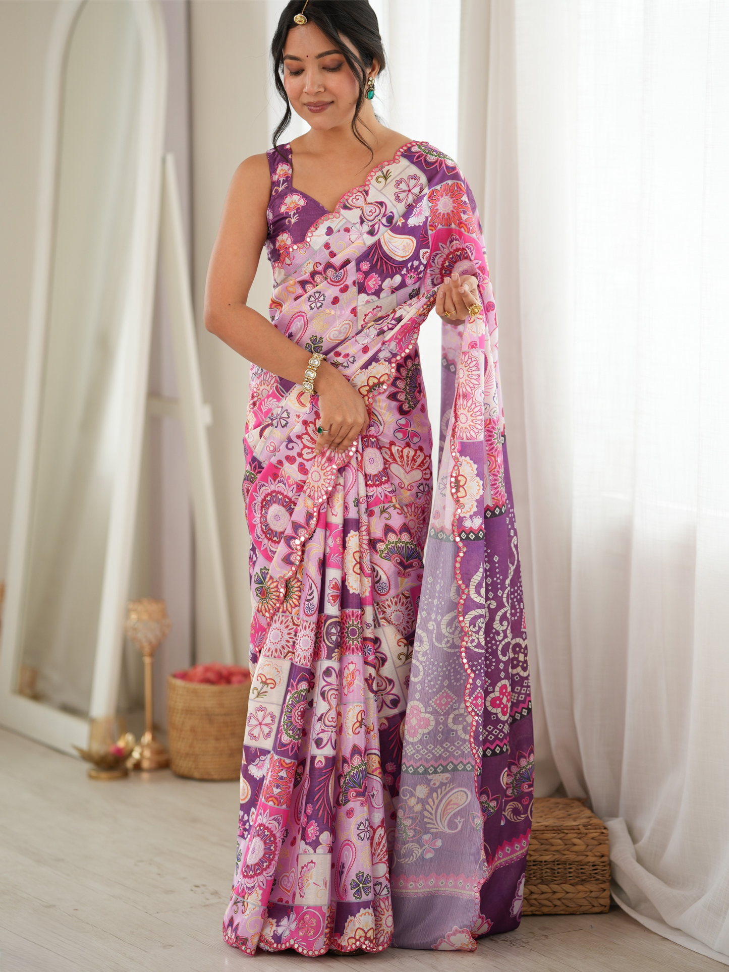 Multicolor Printed Chiffon Silk Saree