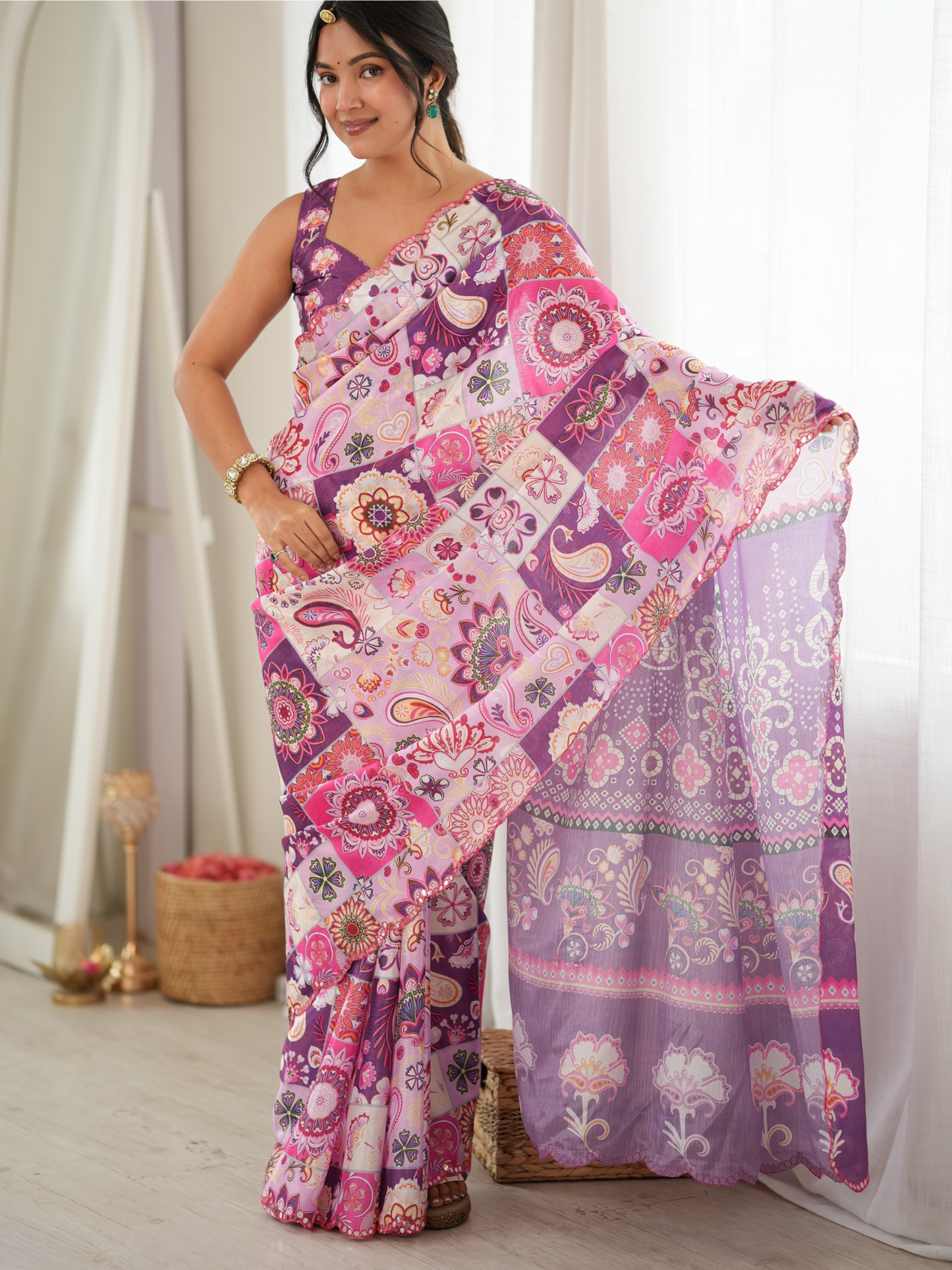 Multicolor Printed Chiffon Silk Saree