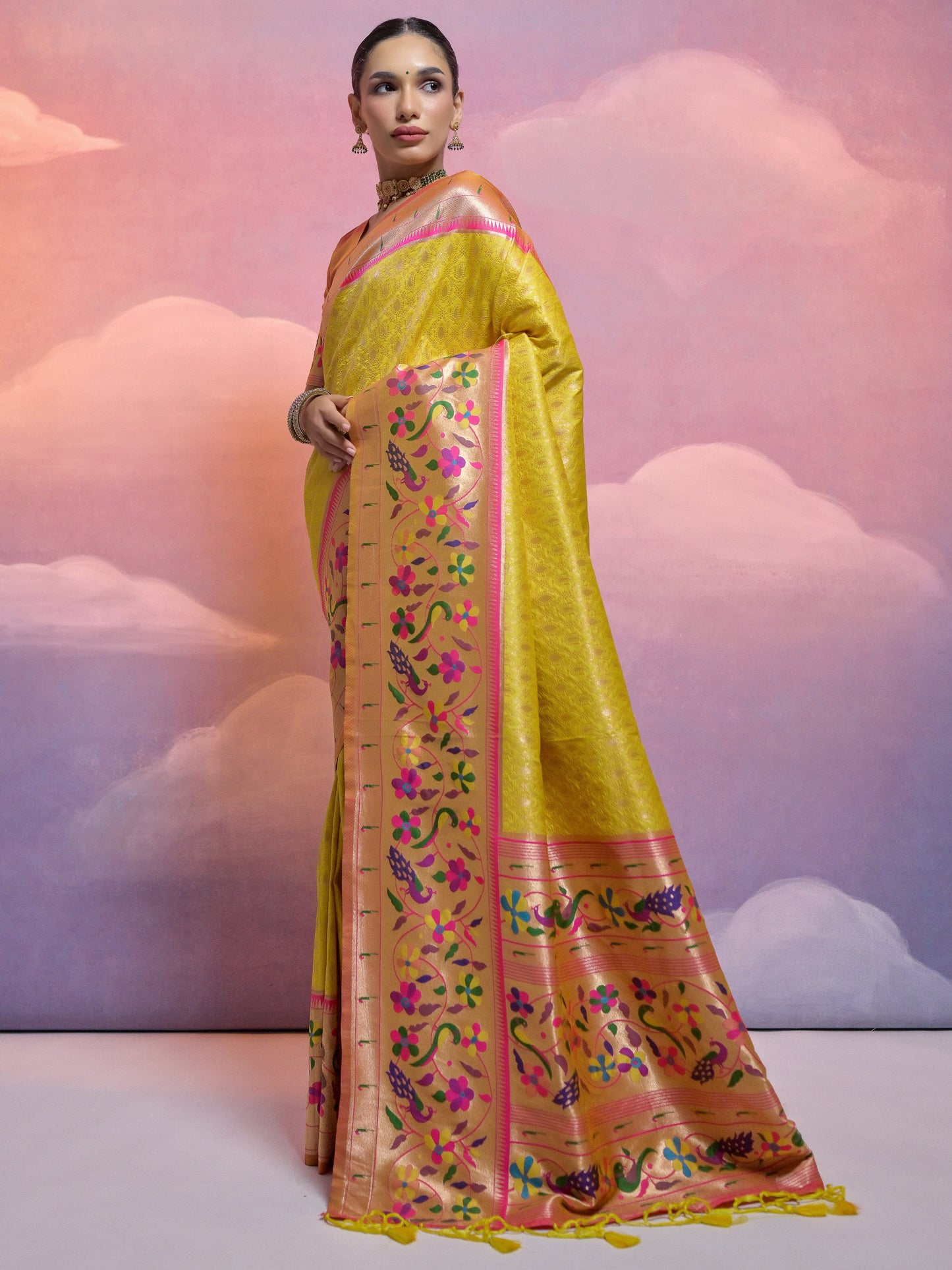 Golden Yellow Woven Paithani Silk Saree