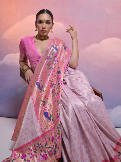 Light Purple Woven Paithani Silk Saree