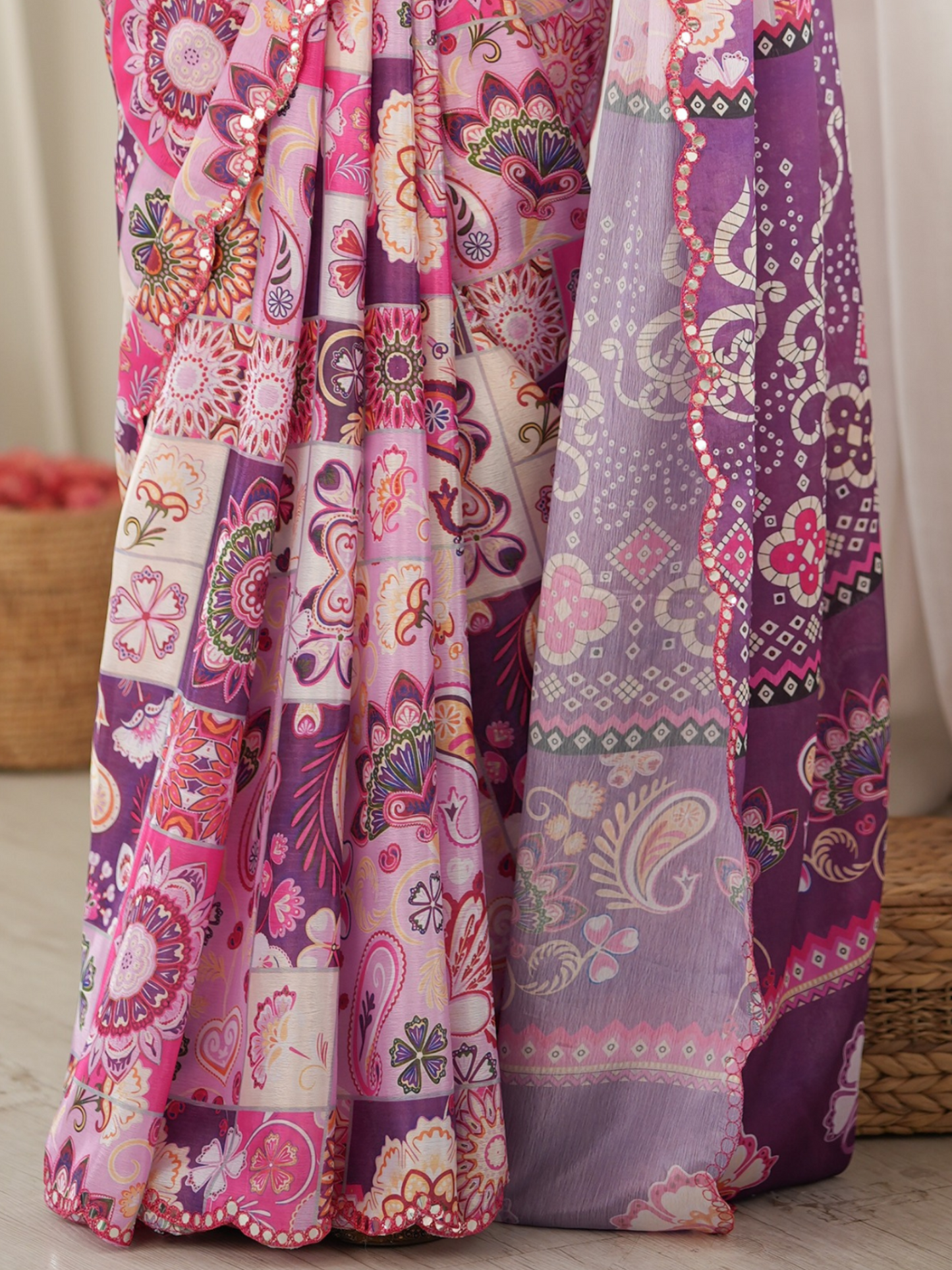 Multicolor Printed Chiffon Silk Saree