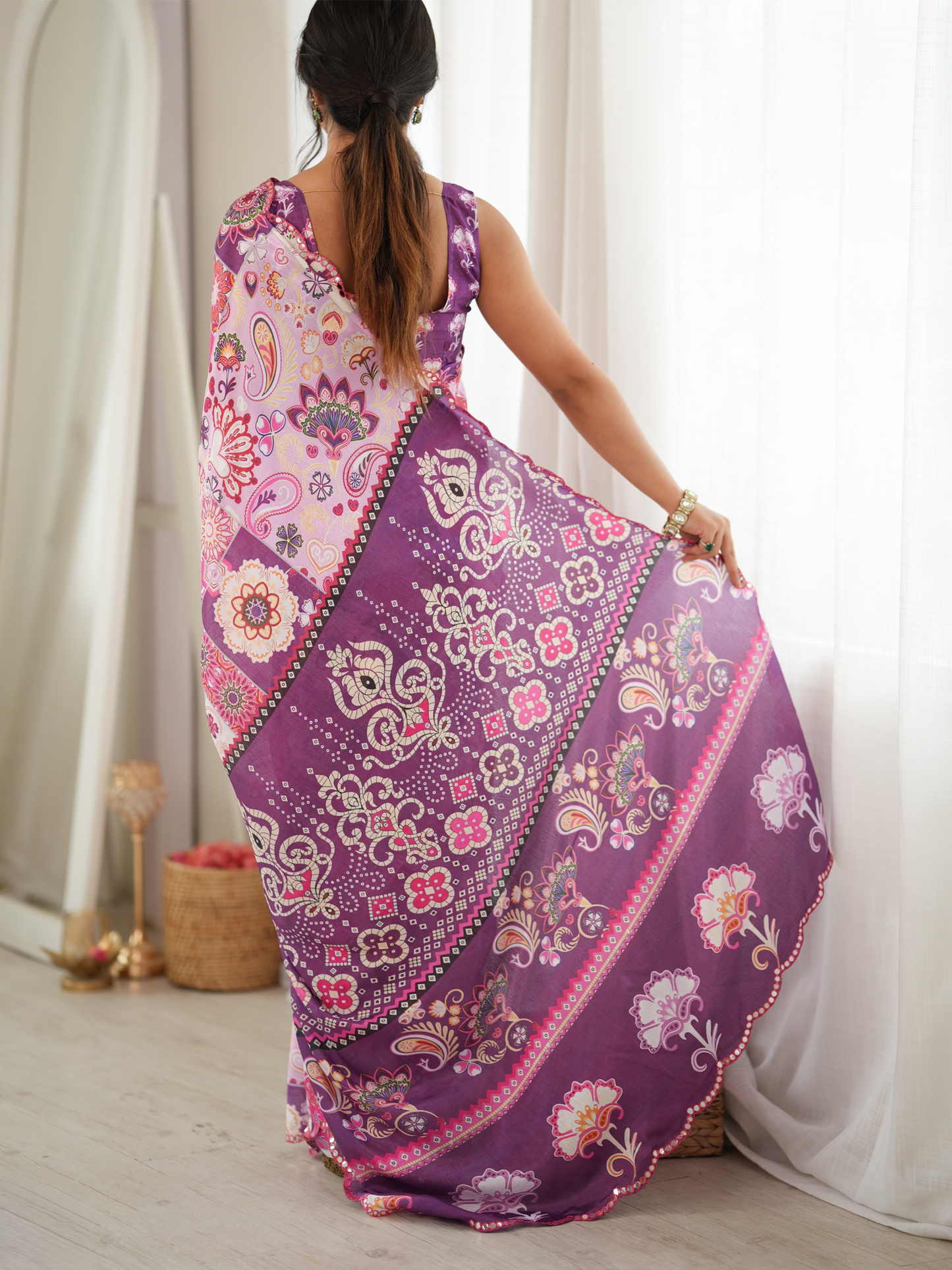 Multicolor Printed Chiffon Silk Saree