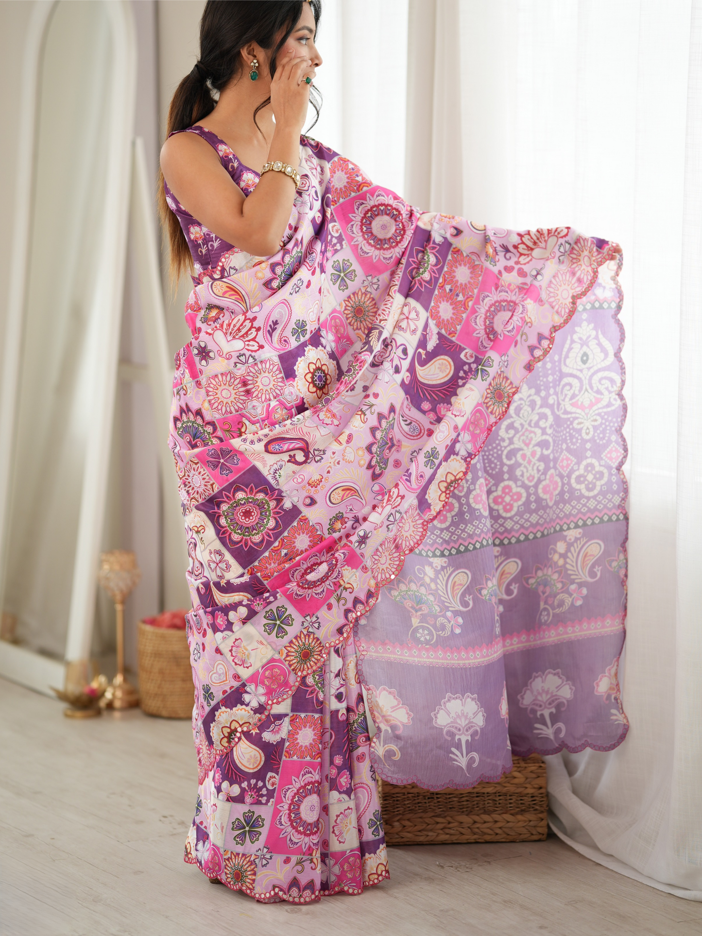 Multicolor Printed Chiffon Silk Saree