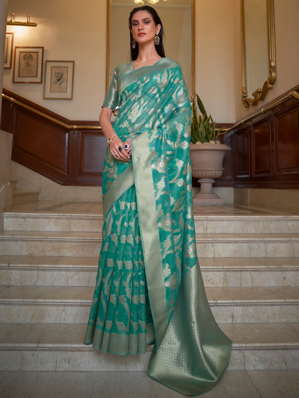 woven organza saree