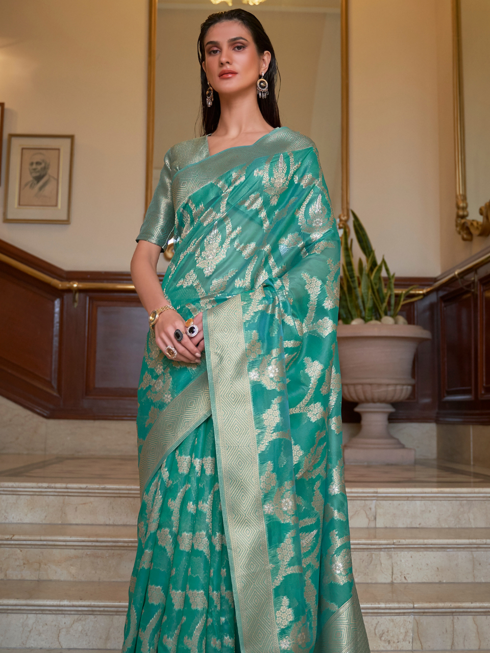 fancy organza silk saree