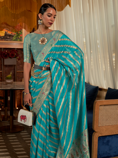 light blue organza saree