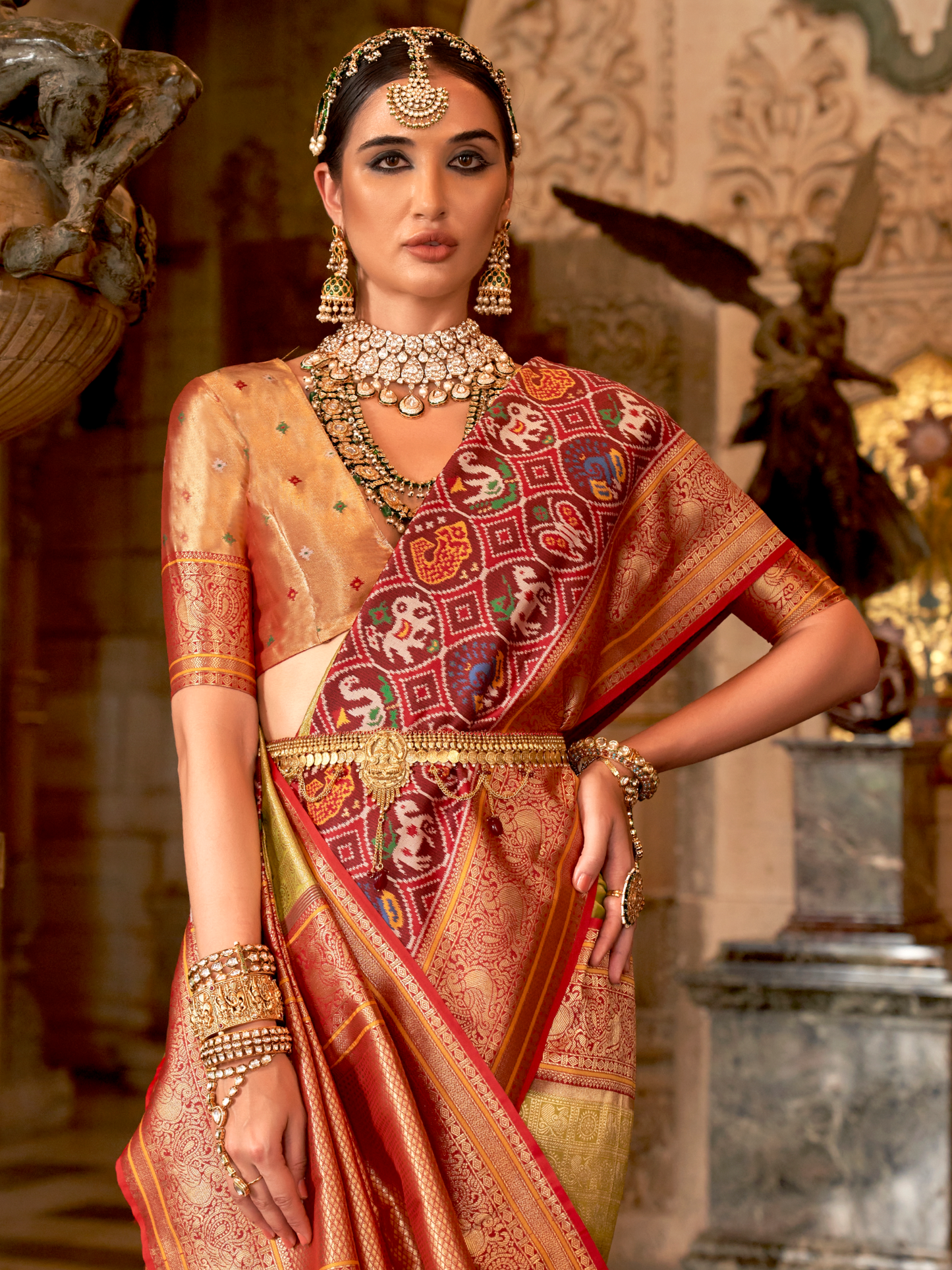 Sage Green Woven Kanjivaram Patola Silk Saree