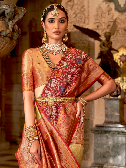 Sage Green Woven Kanjivaram Patola Silk Saree