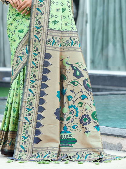 Pista Green Woven Patola Paithani Silk Saree
