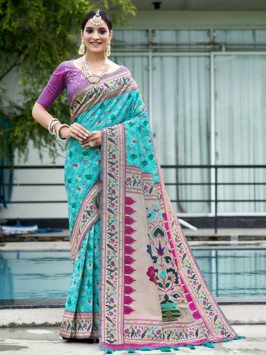 Tiffany Blue Woven Patola Paithani Silk Saree