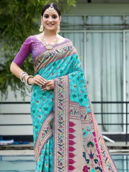 Tiffany Blue Woven Patola Paithani Silk Saree