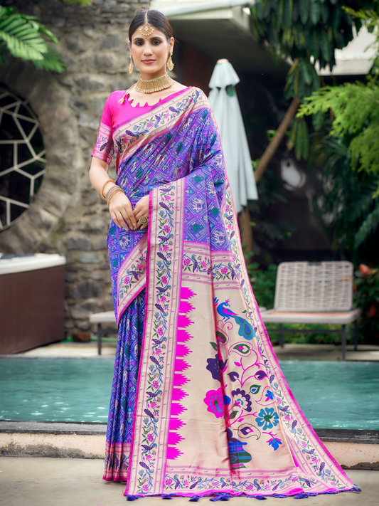 True Blue Woven Patola Paithani Silk Saree