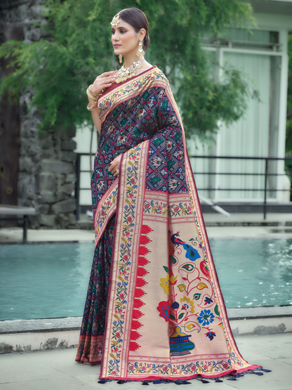 Night Blue Woven Patola Paithani Silk Saree