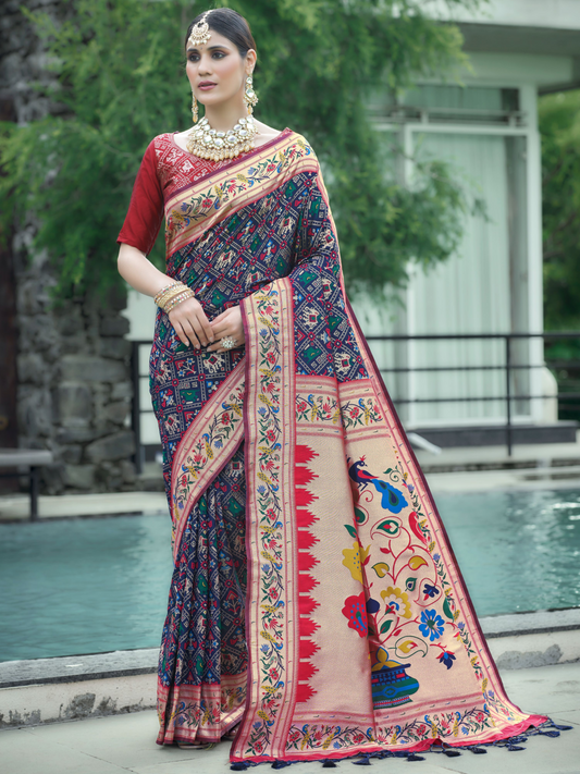 Night Blue Woven Patola Paithani Silk Saree