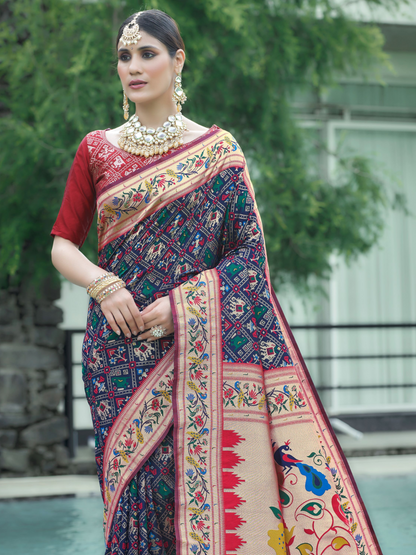 Night Blue Woven Patola Paithani Silk Saree