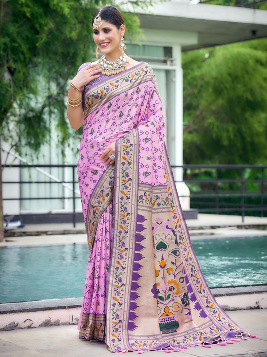 Light Pink Woven Patola Paithani Silk