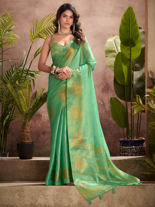 Mint Green Woven Tissue Silk Saree