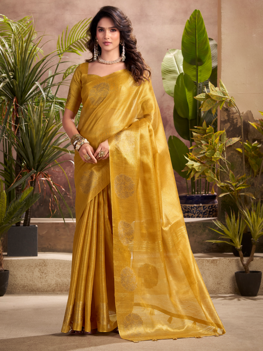 Golden Yellow Woven Tissue Silk Saree