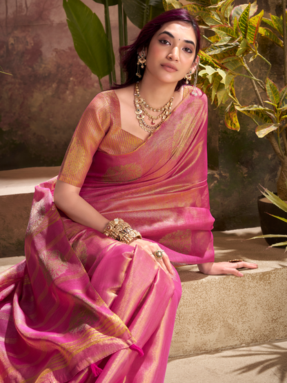 Blush Pink Woven Tissue Silk Saree