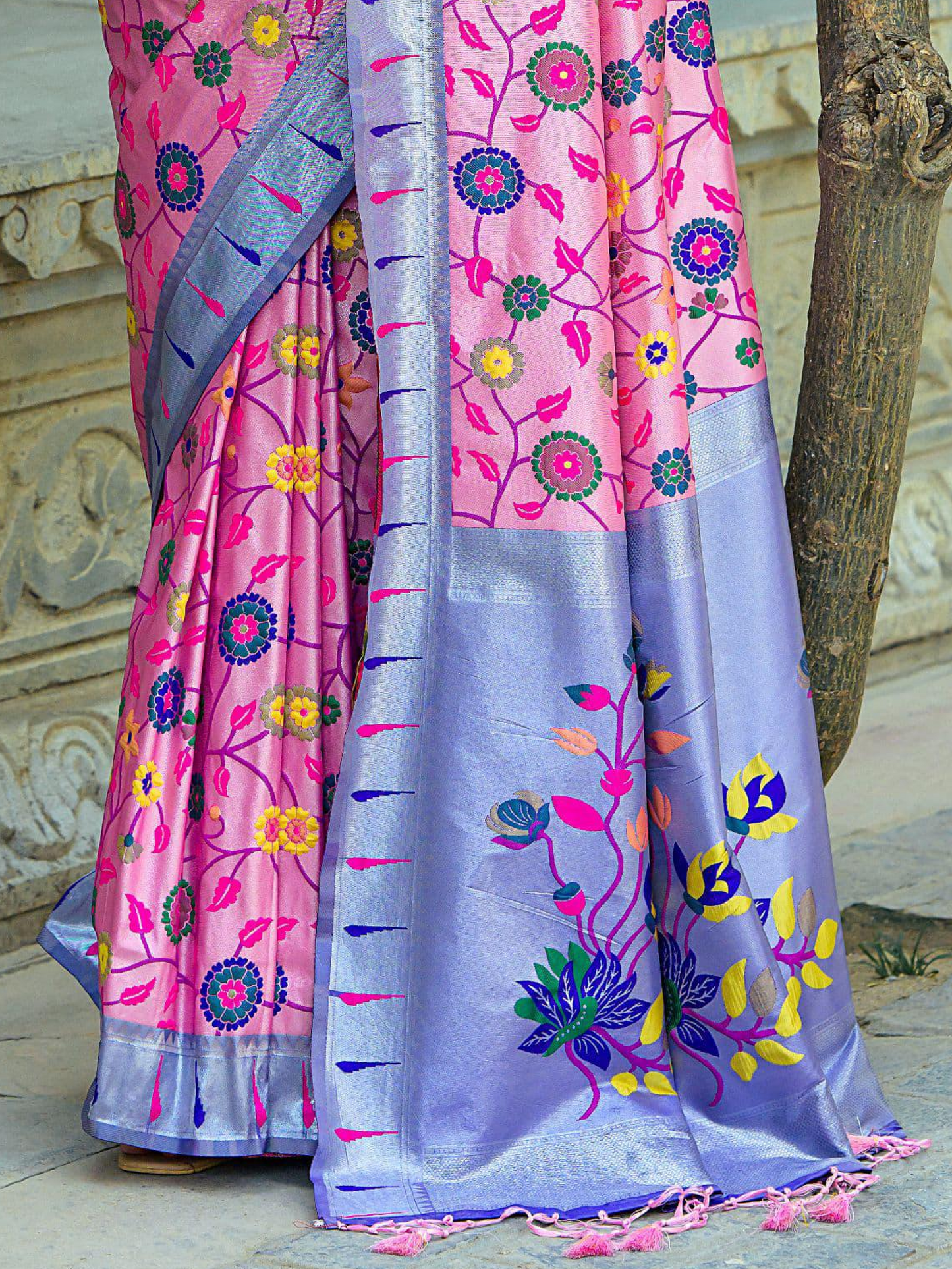 Light Pink Woven Jacquard Paithani Silk Saree