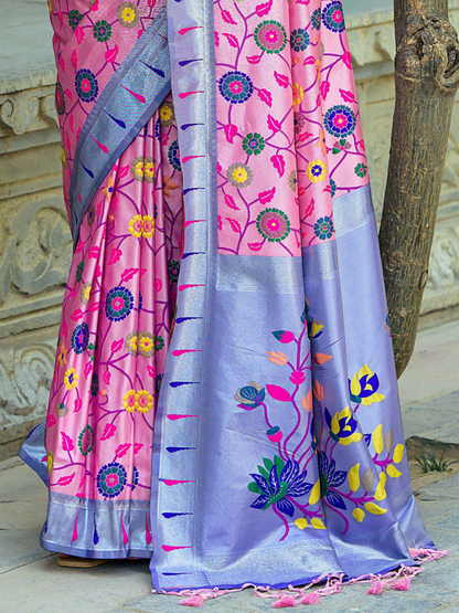 Light Pink Woven Jacquard Paithani Silk Saree