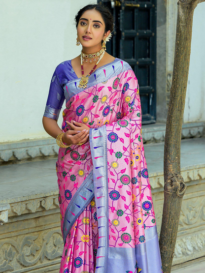 Light Pink Woven Jacquard Paithani Silk Saree