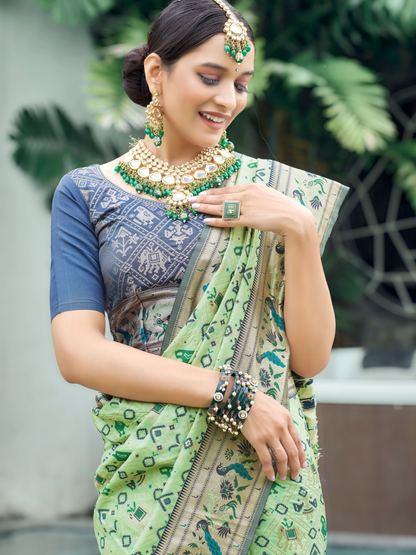 Pista Green Woven Patola Paithani Silk Saree