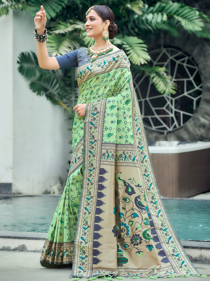 Pista Green Woven Patola Paithani Silk Saree