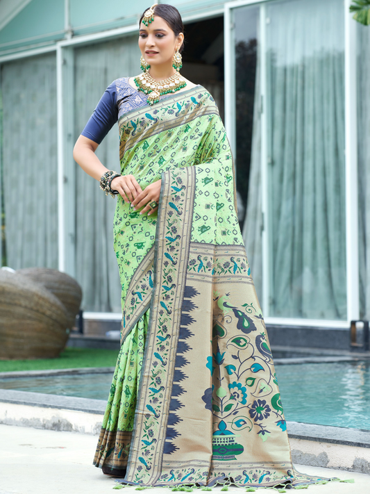 Pista Green Woven Patola Paithani Silk Saree