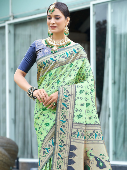 Pista Green Woven Patola Paithani Silk Saree