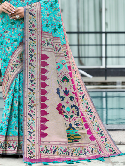Tiffany Blue Woven Patola Paithani Silk Saree