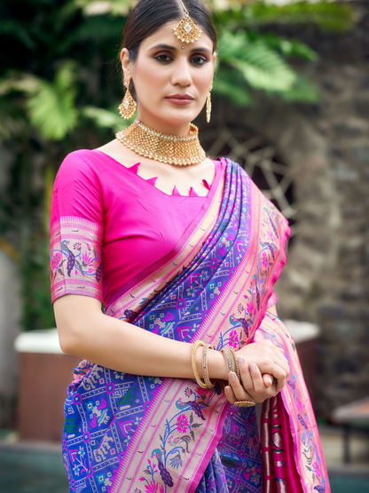 True Blue Woven Patola Paithani Silk Saree