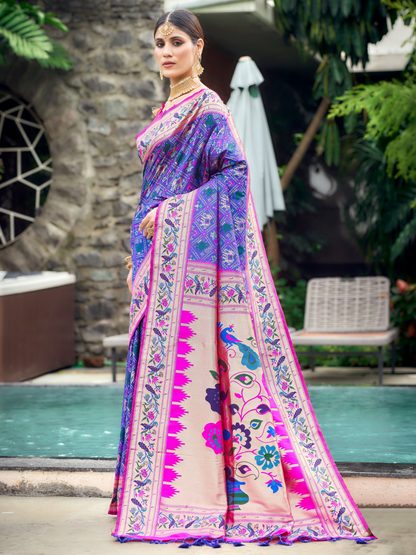 True Blue Woven Patola Paithani Silk Saree