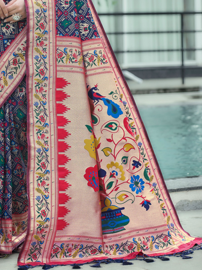 Night Blue Woven Patola Paithani Silk Saree
