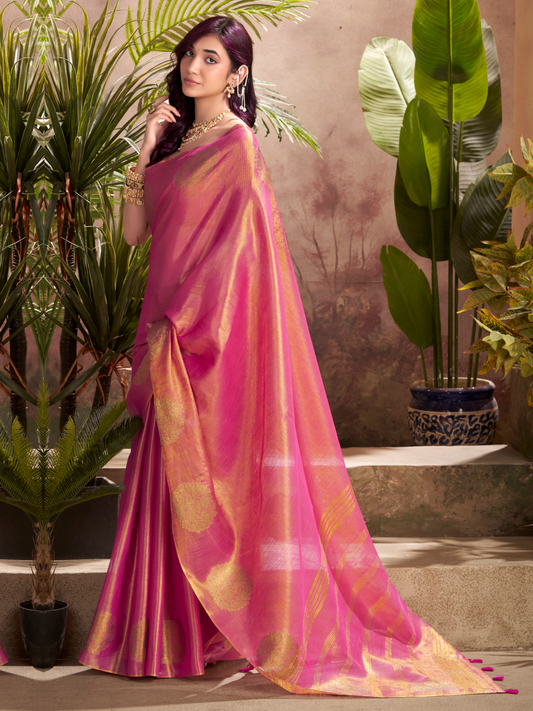 Blush Pink Woven Tissue Silk Saree