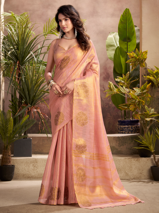 shimmering pink saree with jewelry