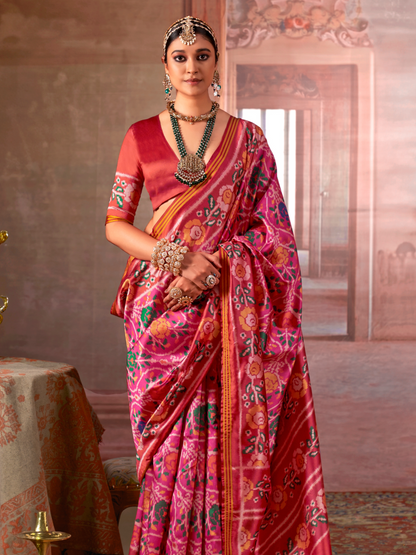 Traditional Pink Patan Patola Silk Saree