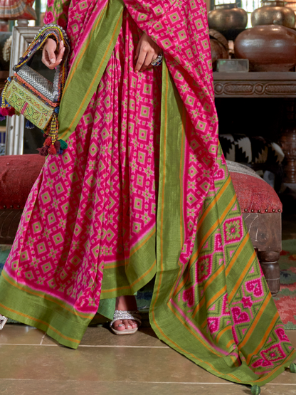 pink patola saree look