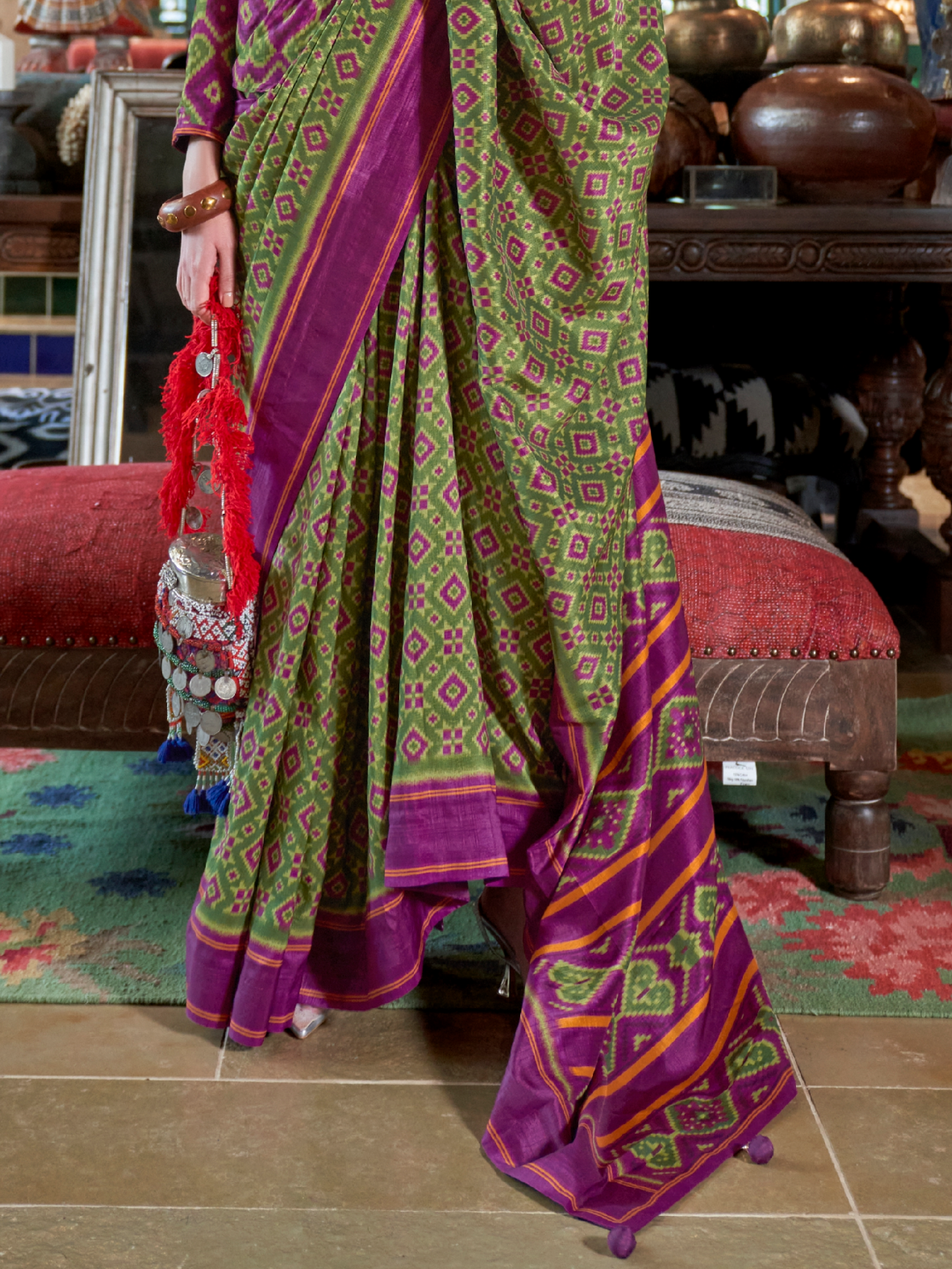 green patola saree look