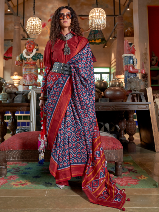 sapphire blue patola silk saree