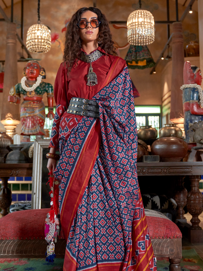 blue patola silk saree