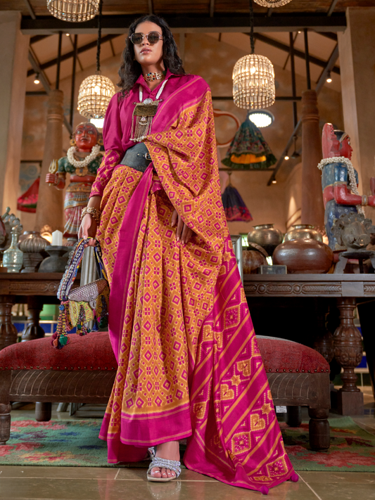 fire orange silk saree