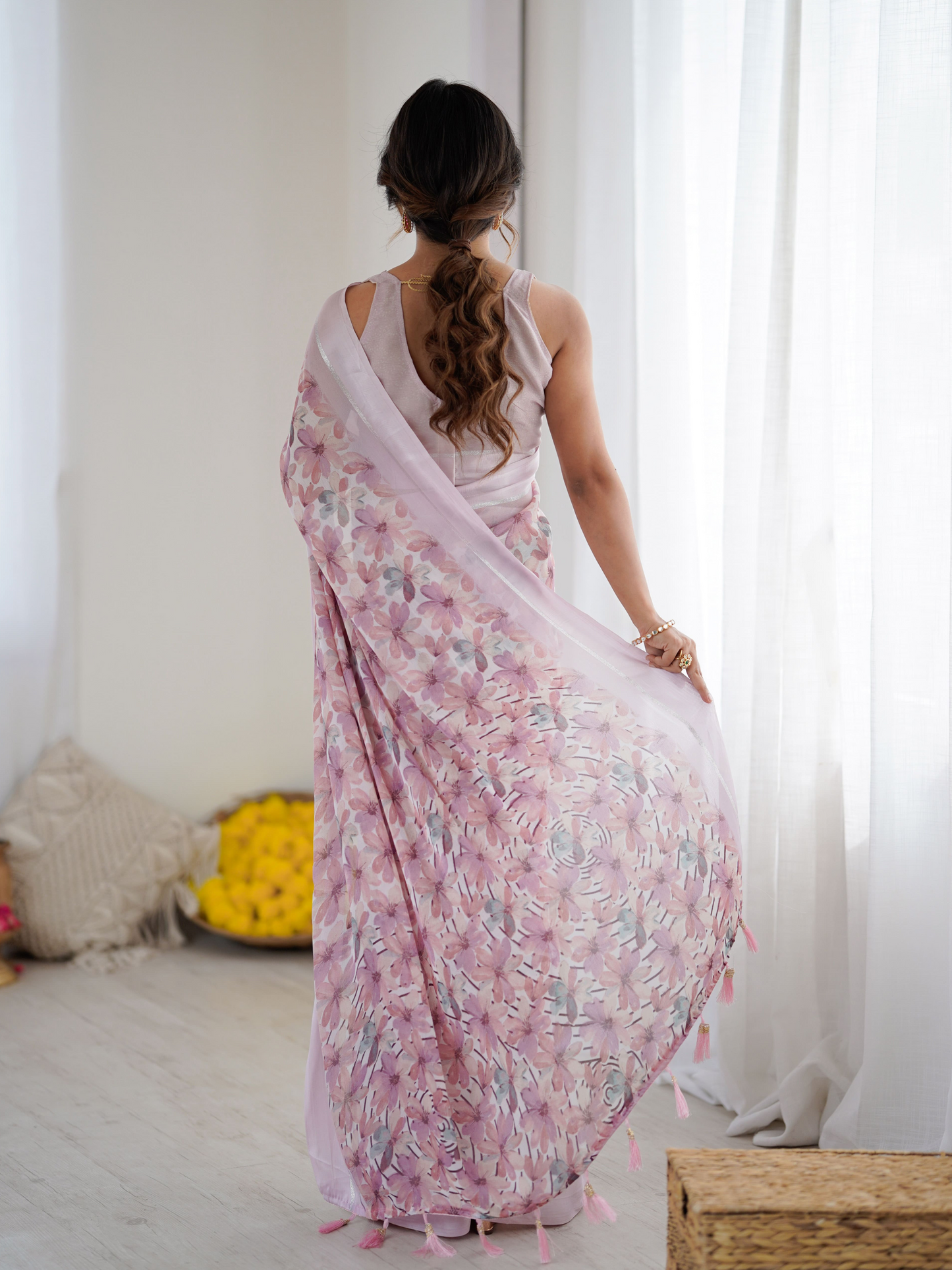 pink colour saree for winter