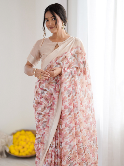 woman wearing floral saree