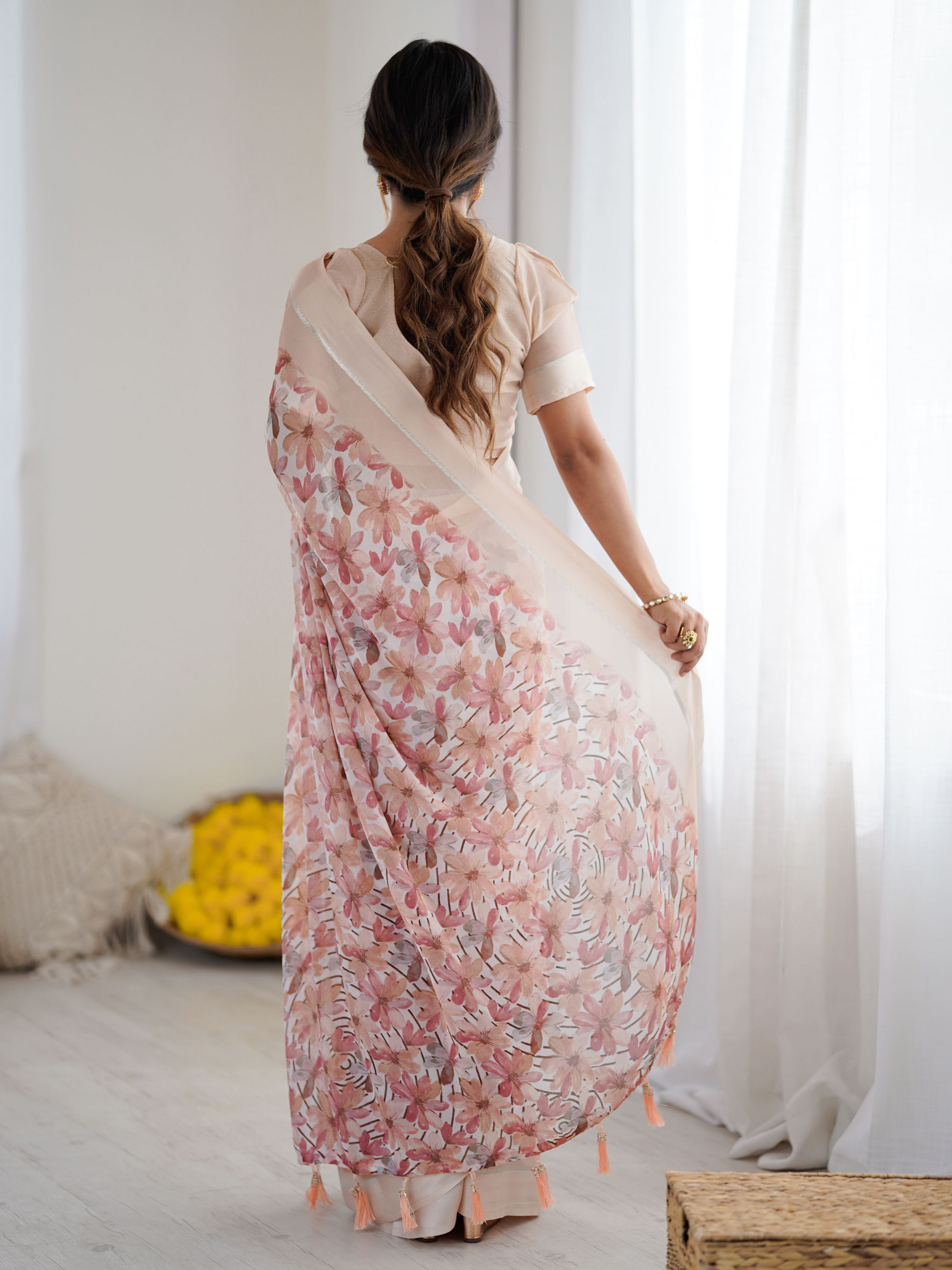 flower printed georgette saree