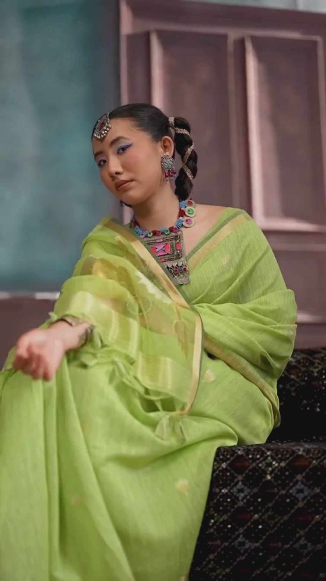light weight green saree for woman