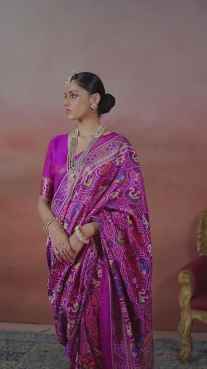 Festive Purple Printed Patola Silk Saree