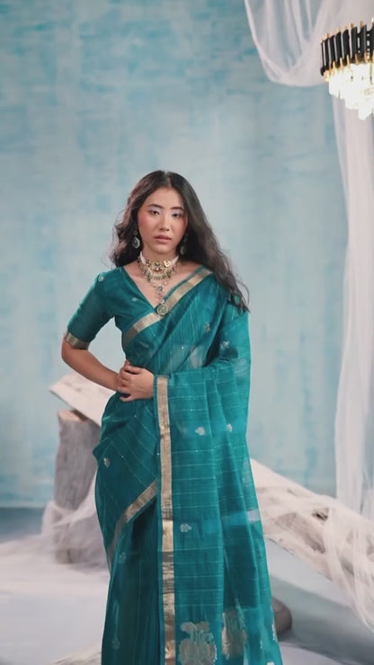 Persian Green Munga Silk Handloom Saree