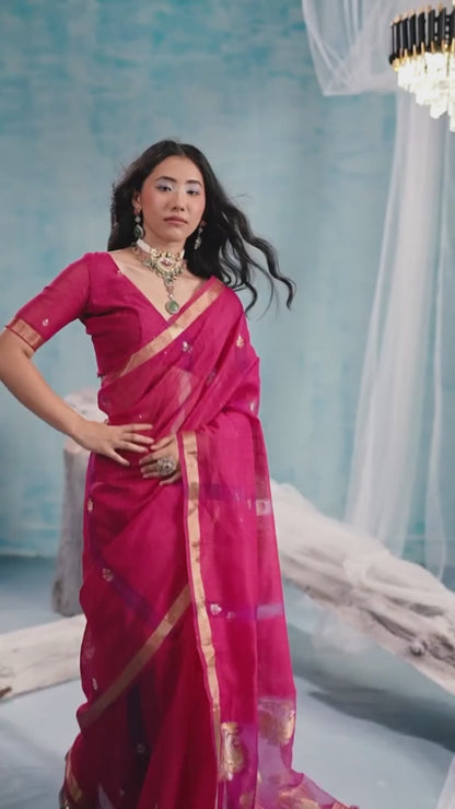 Magenta Pink Munga Silk Handloom Saree