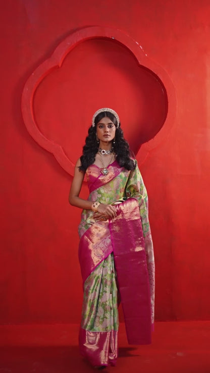 Festive Green Duel Tone Woven Kanjivaram Silk Saree